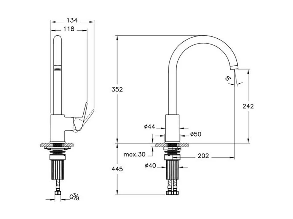 Robinet de cuisine bec haut VITRA Flow Round Chromé