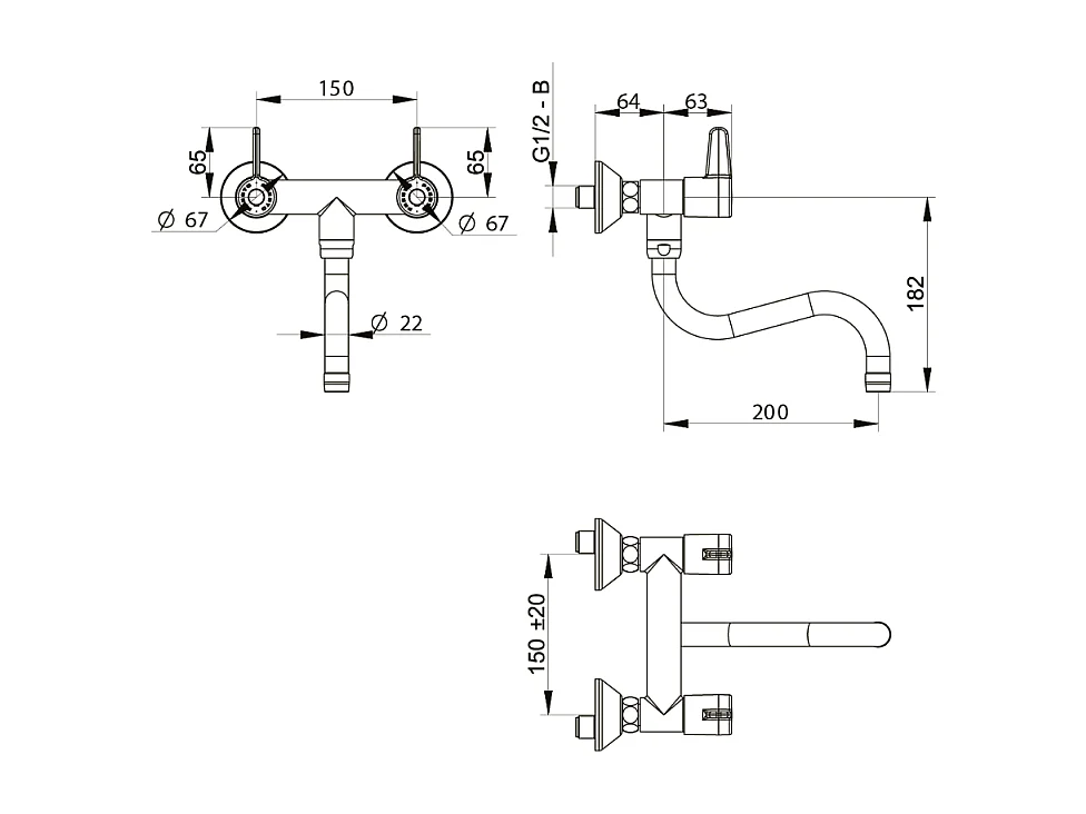 Robinet de cuisine mural PRESTO Chef Chrome