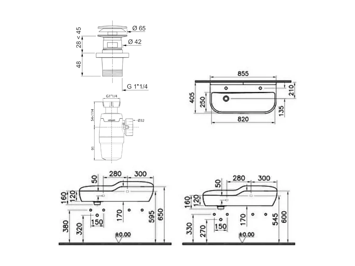 Lavabo pour enfant VITRA Sento Kids 85 cm + siphon et bonde Wirquin