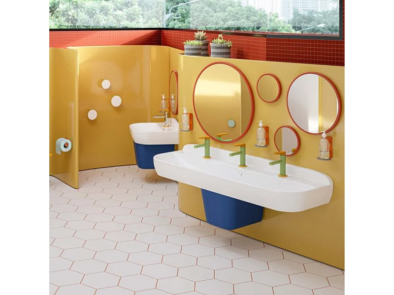 Lavabo pour enfant VITRA Sento Kids 125 cm + cache siphon bleu + siphon et bonde WIRQUIN