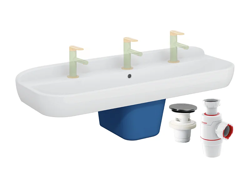 Lavabo pour enfant VITRA Sento Kids 125 cm + cache siphon bleu + siphon et bonde WIRQUIN