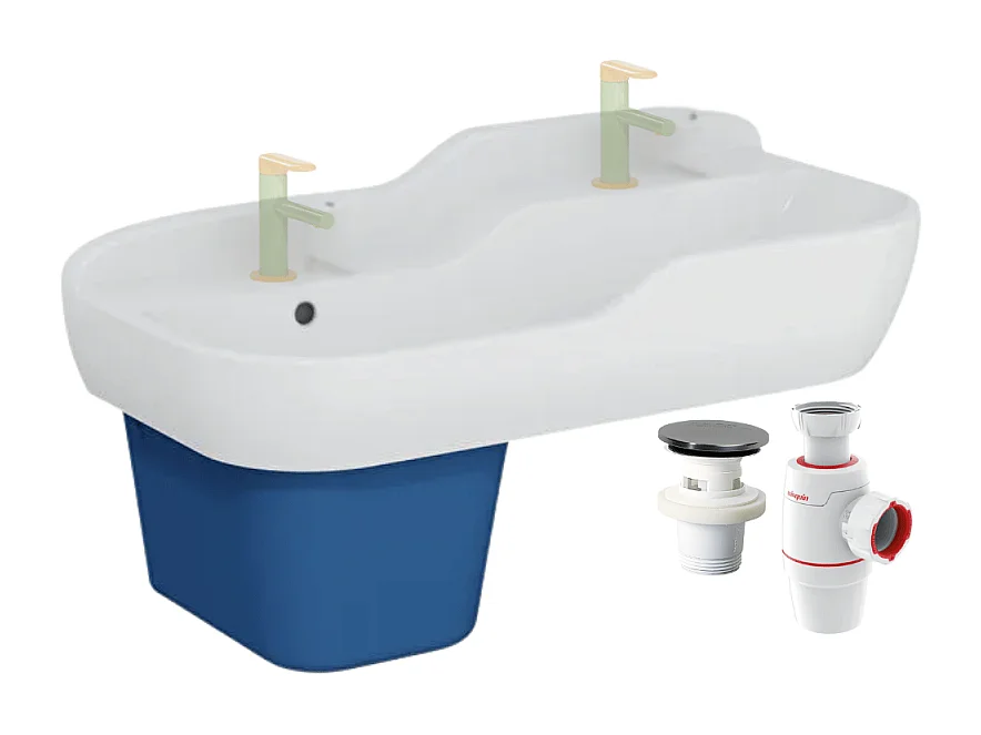 Lavabo pour enfant VITRA Sento Kids 85 cm + cache siphon bleu + siphon et bonde WIRQUIN