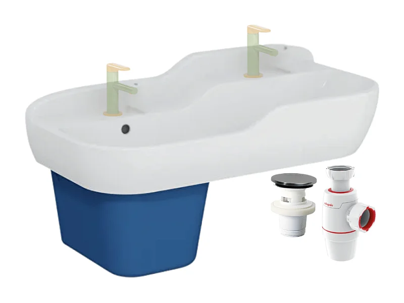 Lavabo pour enfant VITRA Sento Kids 85 cm + cache siphon bleu + siphon et bonde WIRQUIN