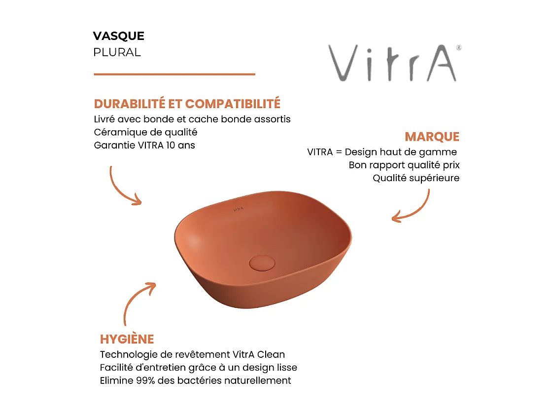 Vasque à poser VITRA Plural VitrA Clean terre rouge mat