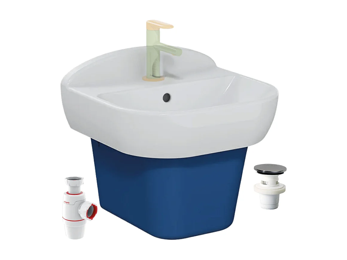 Lavabo pour enfant VITRA Sento Kids 45 cm + Cache siphon bleu + siphon et bonde WIRQUIN