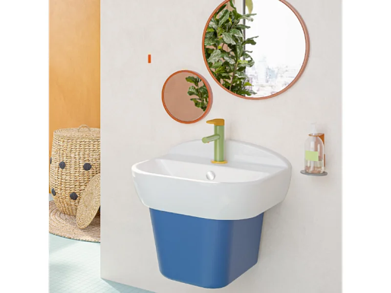 Lavabo pour enfant VITRA Sento Kids 45 cm + Cache siphon bleu + siphon et bonde WIRQUIN