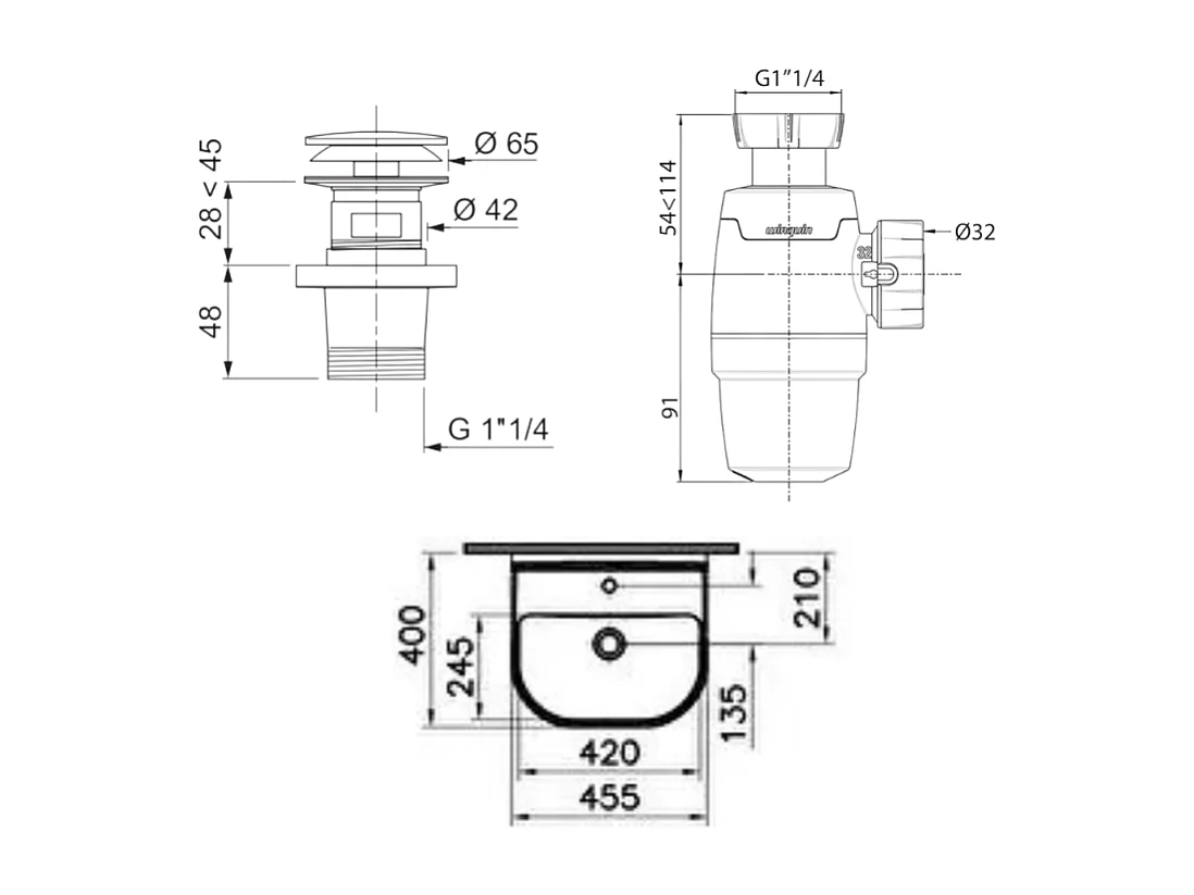 Lavabo pour enfant VITRA Sento Kids 45 cm + Cache siphon bleu + siphon et bonde WIRQUIN