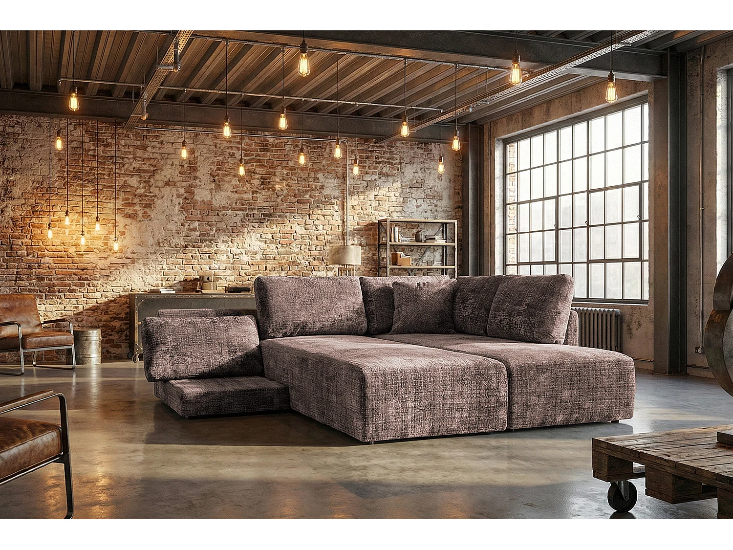 Schlafsofa - Taupe Flachgewebe - SADIRA