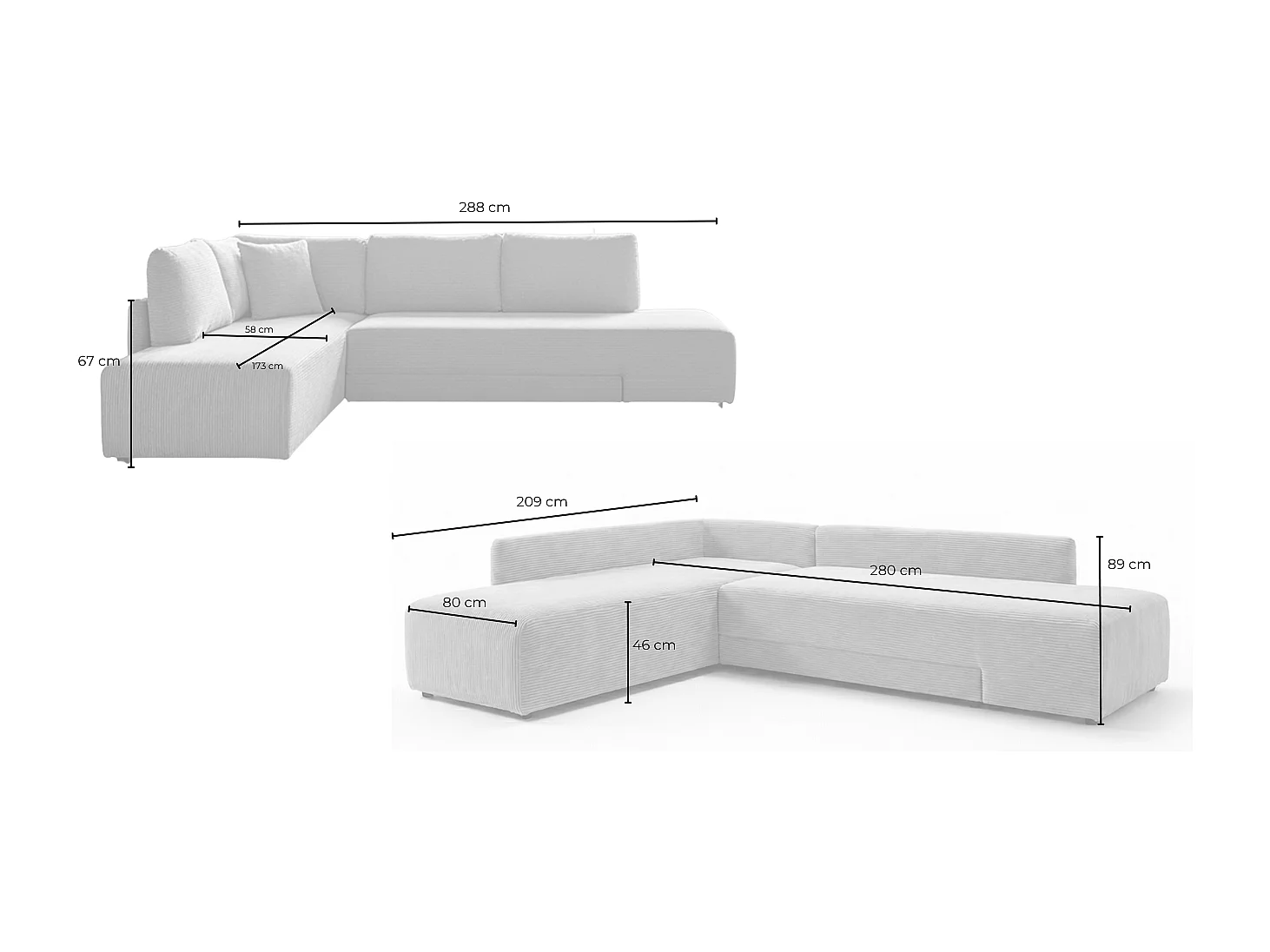 Schlafsofa - Cremeweiß Cord - SADIRA