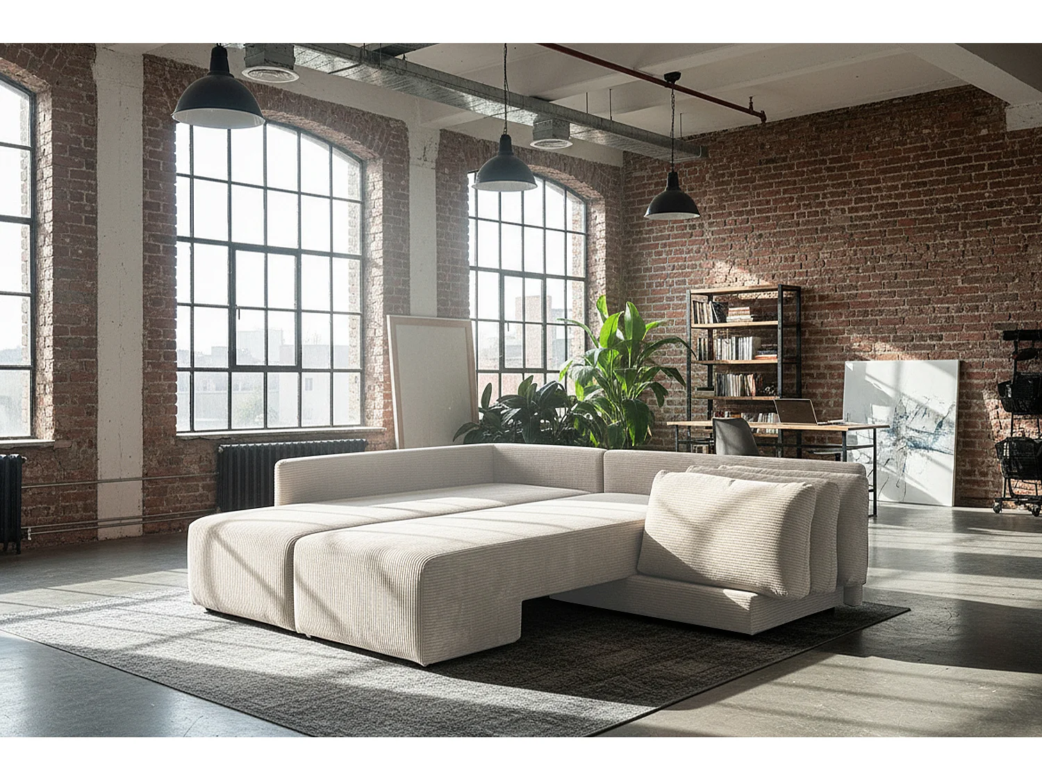 Schlafsofa - Cremeweiß Cord - SADIRA