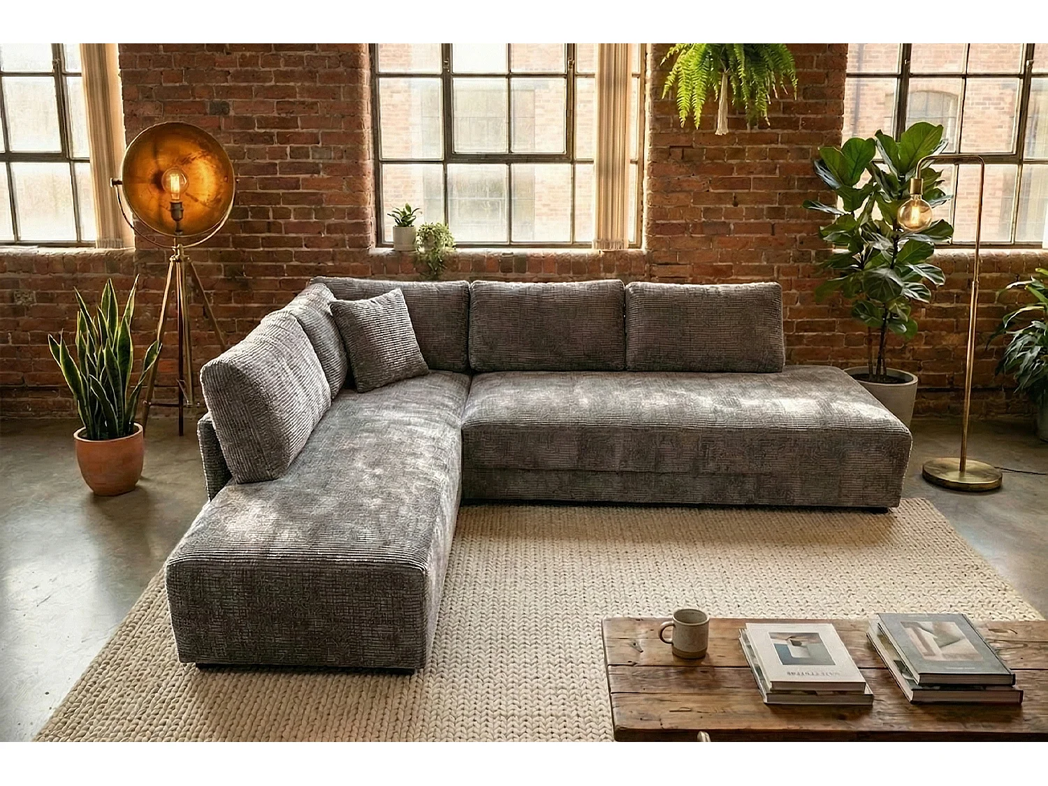 Schlafsofa - Grau Flachgewebe - SADIRA