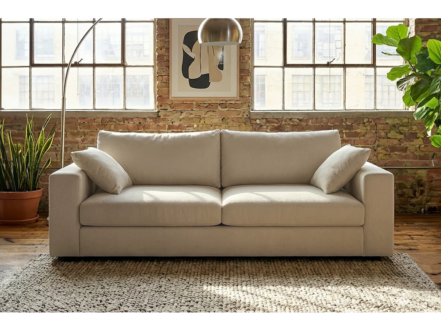 Sofa - Cremeweiß Flachgewebe - AMINA