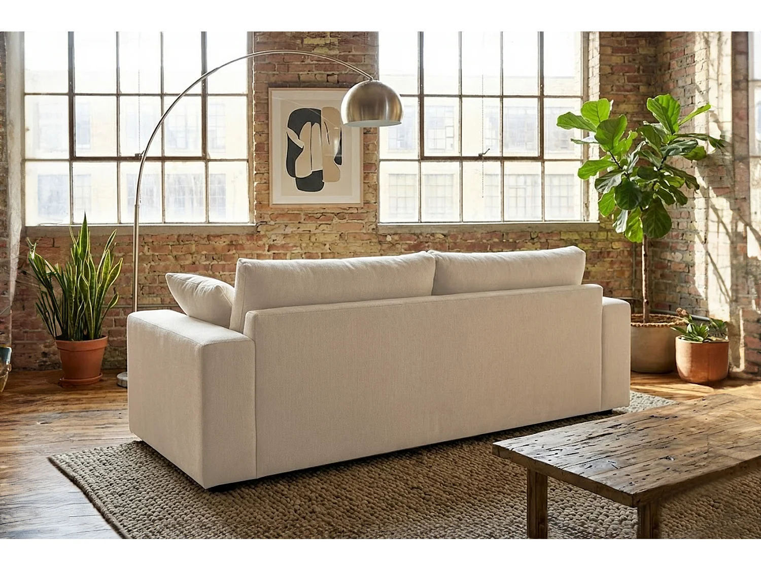 Sofa - Cremeweiß Flachgewebe - AMINA