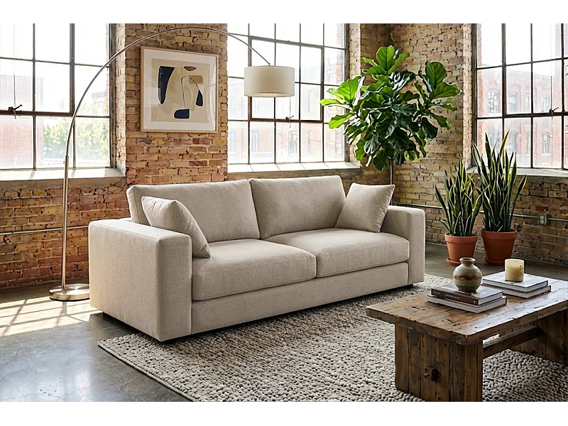 Sofa - Cremeweiß Flachgewebe - AMINA