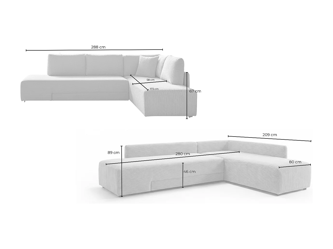 Schlafsofa - Cremeweiß Cord - SADIRA