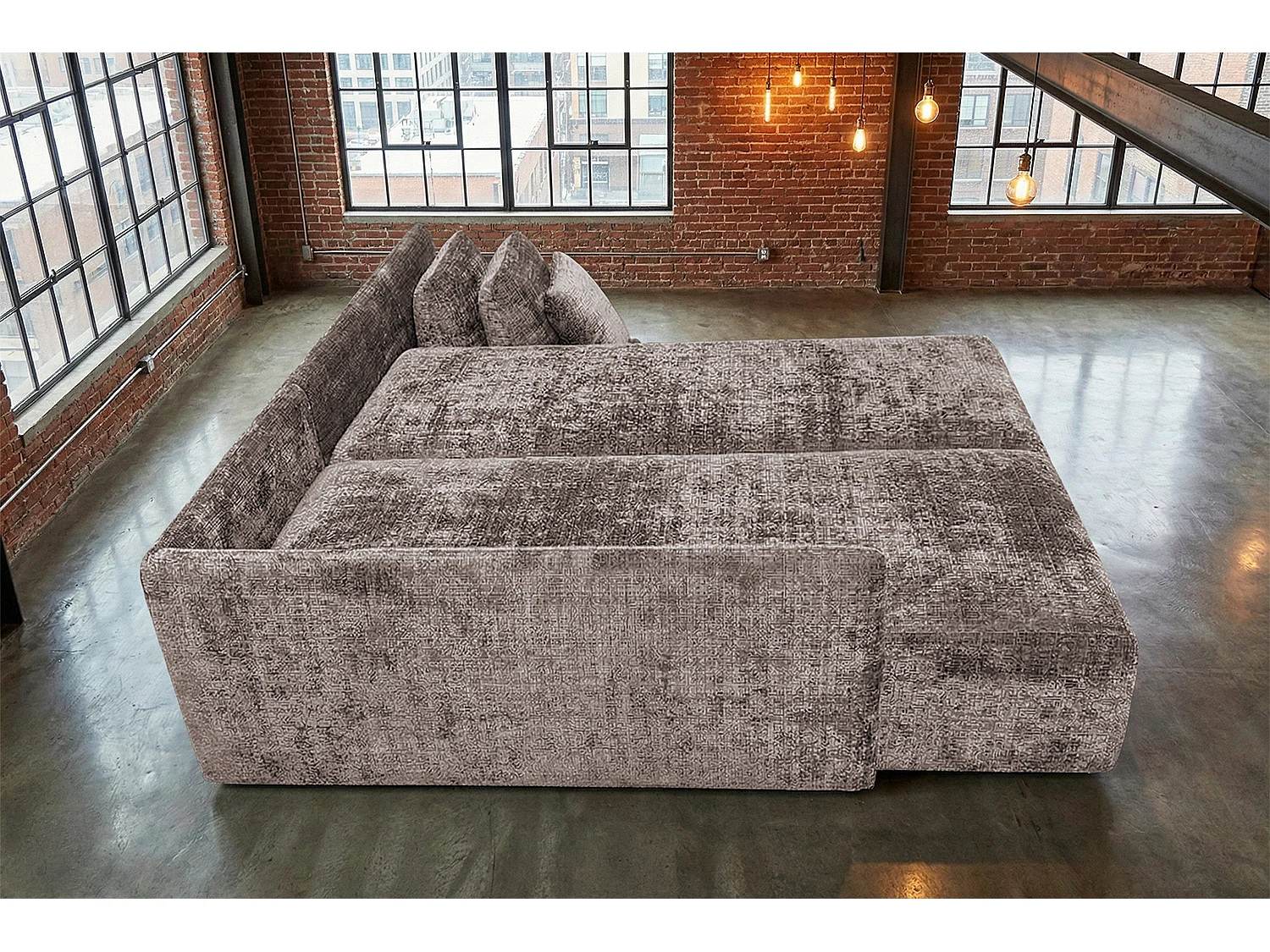 Schlafsofa - Taupe Flachgewebe - SADIRA