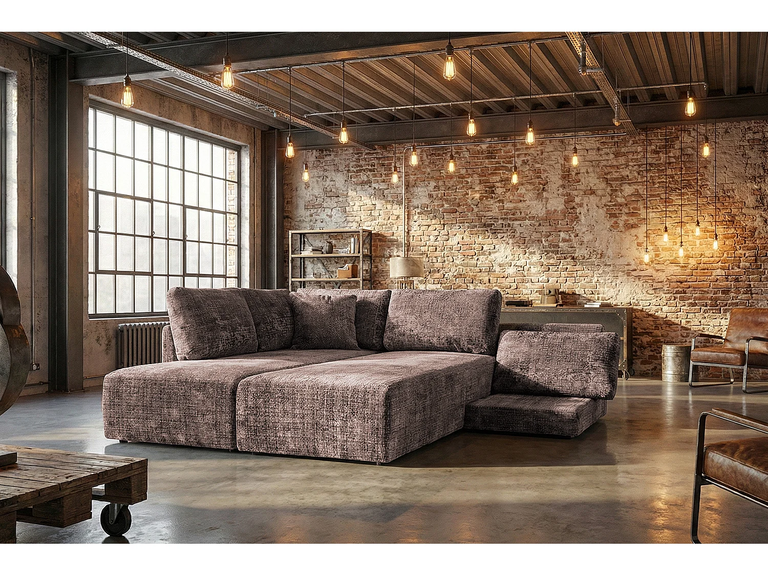 Schlafsofa - Taupe Flachgewebe - SADIRA