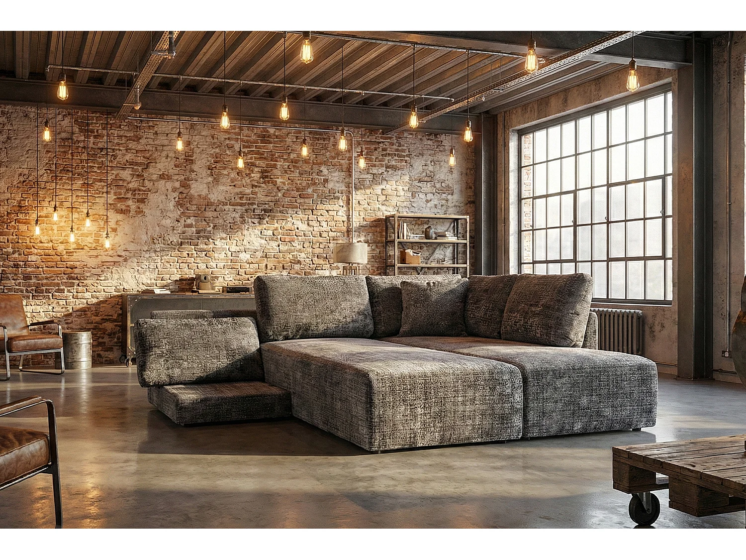 Schlafsofa - Grau Flachgewebe - SADIRA