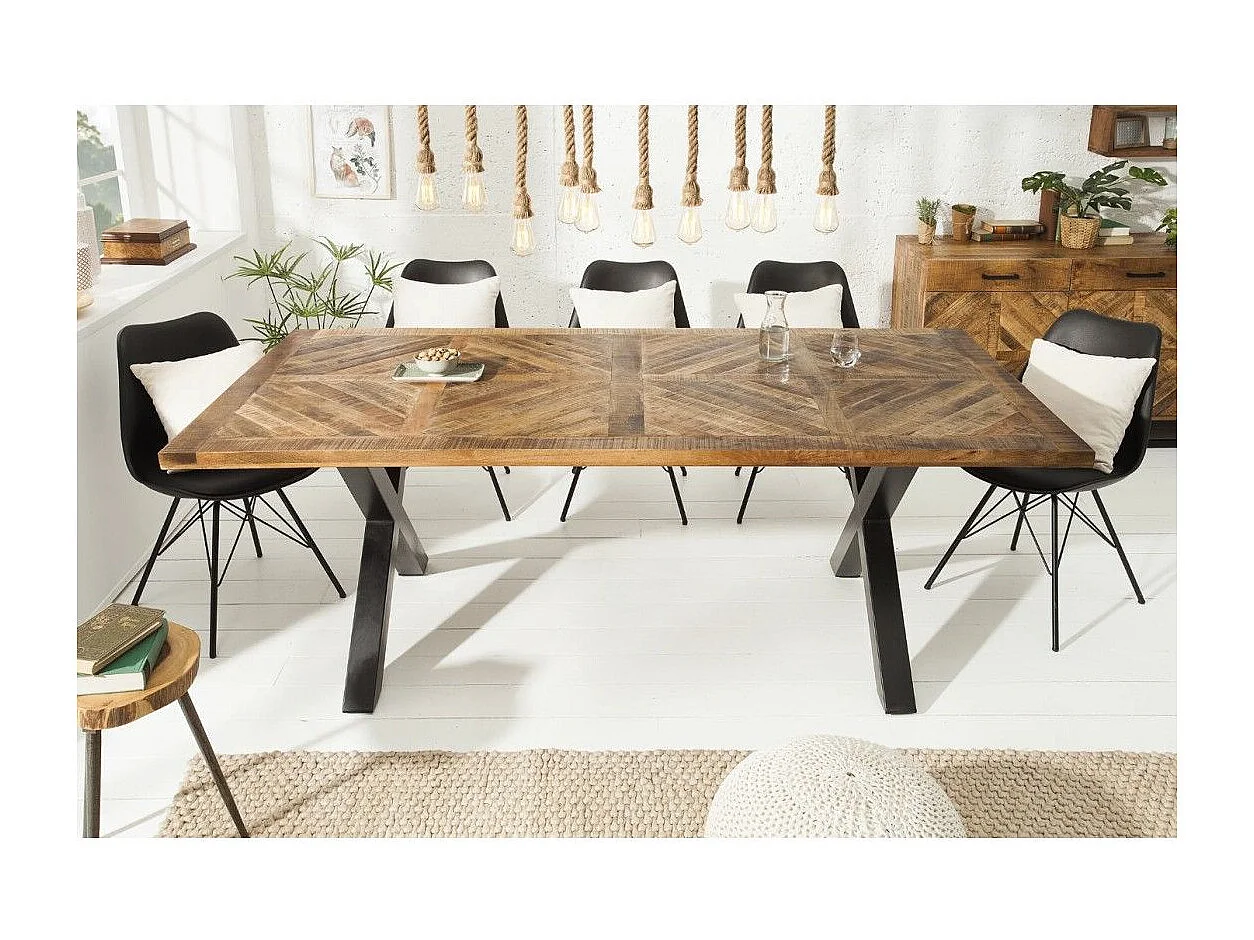 Table de salle à manger ZAREL 160 cm – Plateau en bois massif de manguier et métal noir
