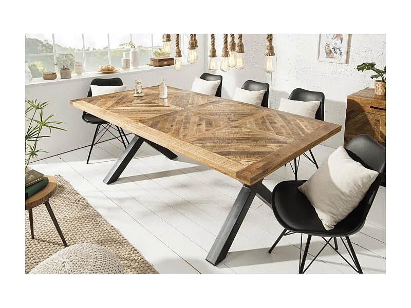 Table de salle à manger ZAREL 160 cm – Plateau en bois massif de manguier et métal noir