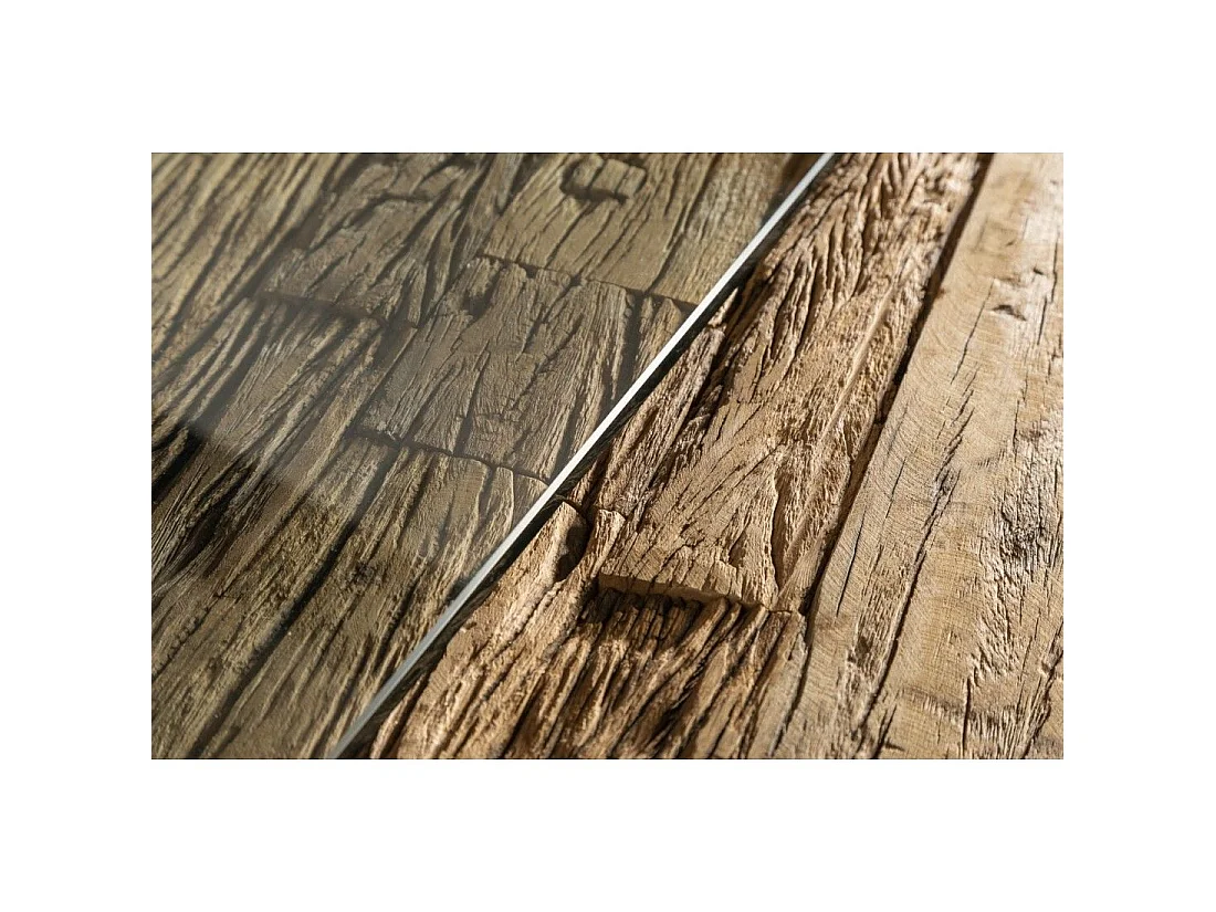 Eettafel RAFTA 220 cm – Blad van massief teakhout en gehard glas – X-vormige poten in zwart metaal