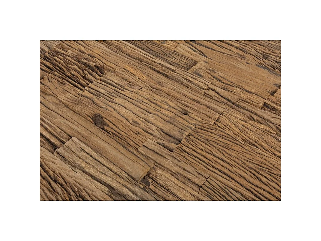 Eettafel RAFTA 220 cm – Blad van massief teakhout en gehard glas – X-vormige poten in zwart metaal