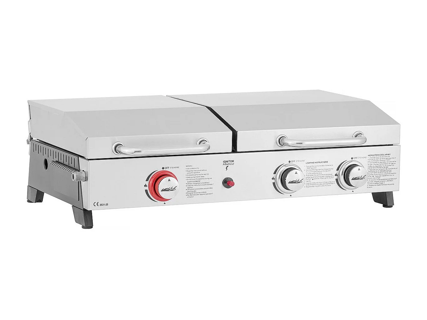 Plancha barbecue à gaz avec grille et plancha "Flamo" - 3 bruleurs - Gris