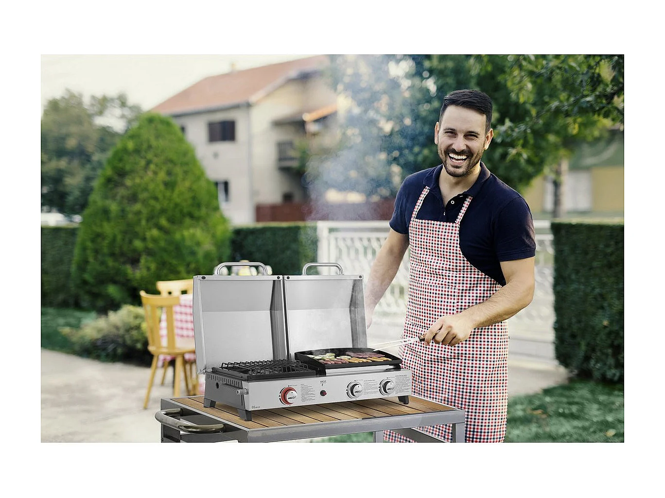 Plancha barbecue à gaz avec grille et plancha "Flamo" - 3 bruleurs - Gris