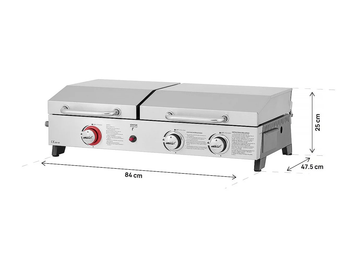 Plancha barbecue à gaz avec grille et plancha "Flamo" - 3 bruleurs - Gris