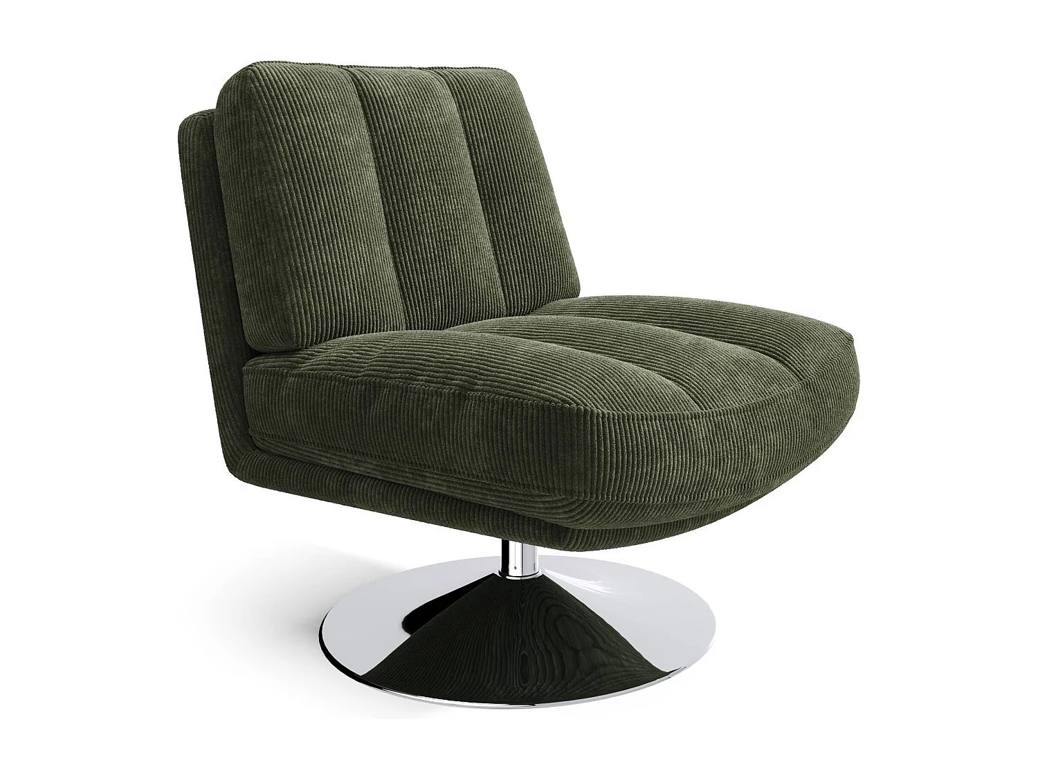 Fauteuil de salon pivotant pied chrome velours côtelé vert rétro TIMELESS