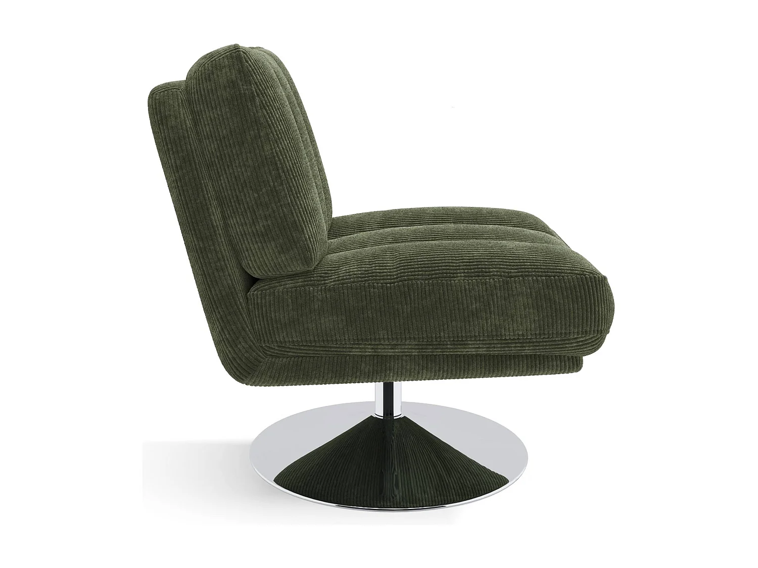 Fauteuil de salon pivotant pied chrome velours côtelé vert rétro TIMELESS