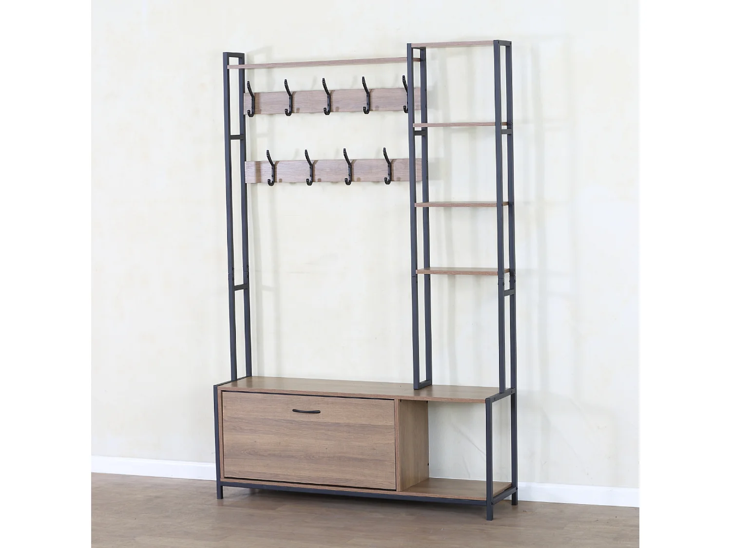 Meuble d'entrée 182x120cm noyer et noir MANTI