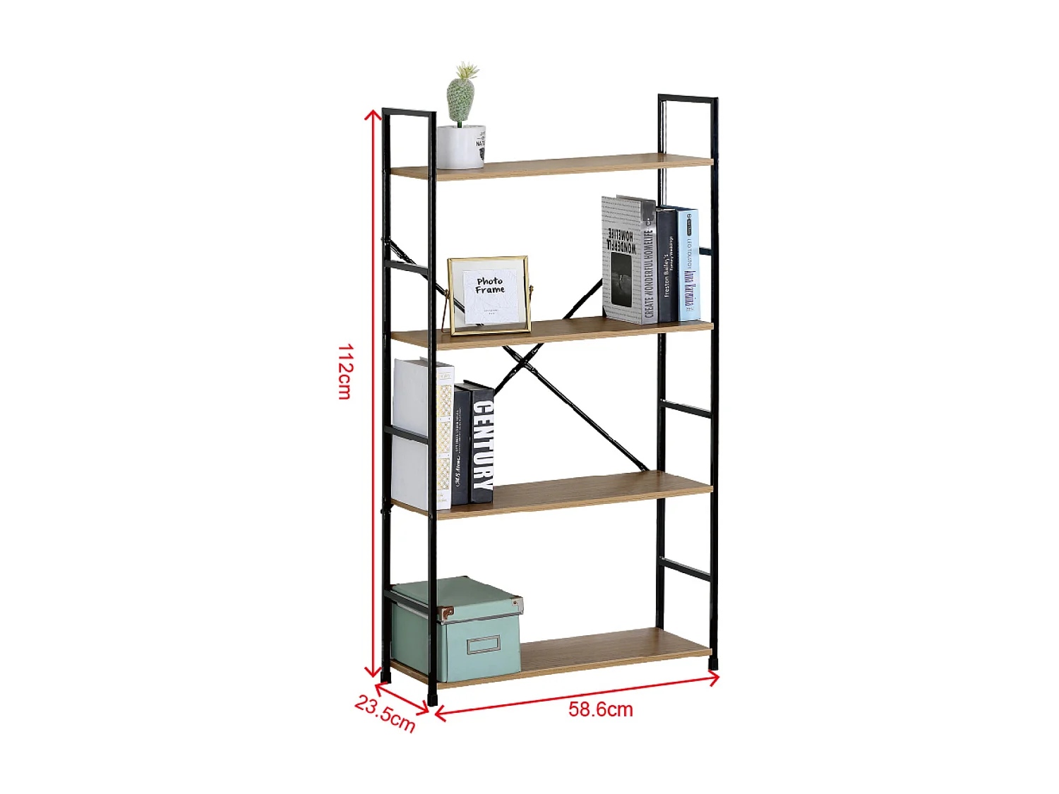 Etagère 4 rangements 112 cm bois et noir TYDA