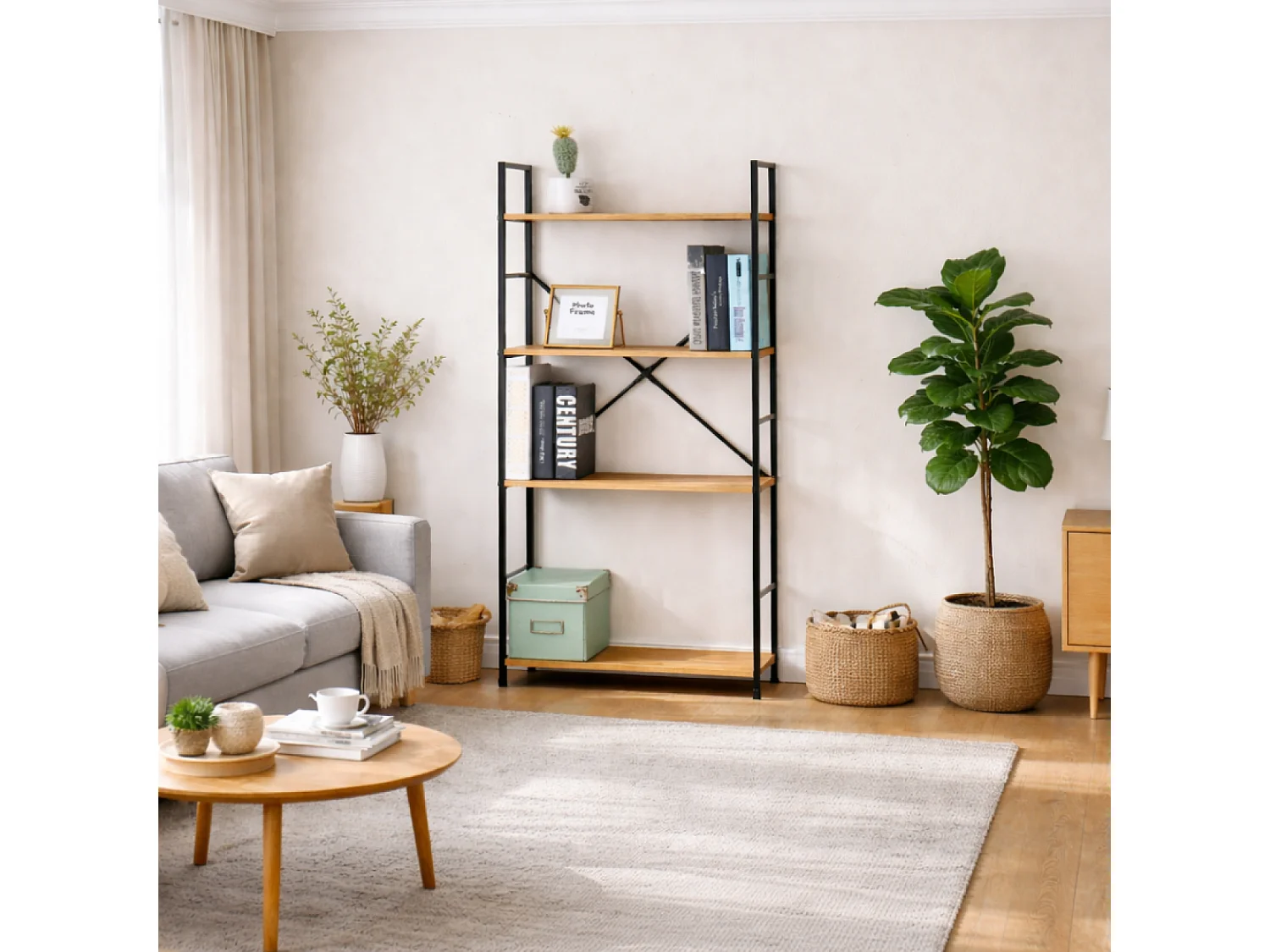 Etagère 4 rangements 112 cm bois et noir TYDA