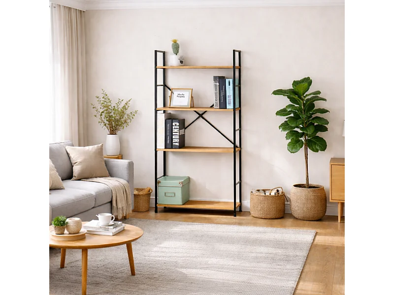 Etagère 4 rangements 112 cm bois et noir TYDA