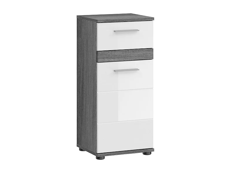 Armoire de salle de bain – Collection WILLIAM – 2 niches, 1 porte, 1 tiroir – Coloris blanc et chêne cendré