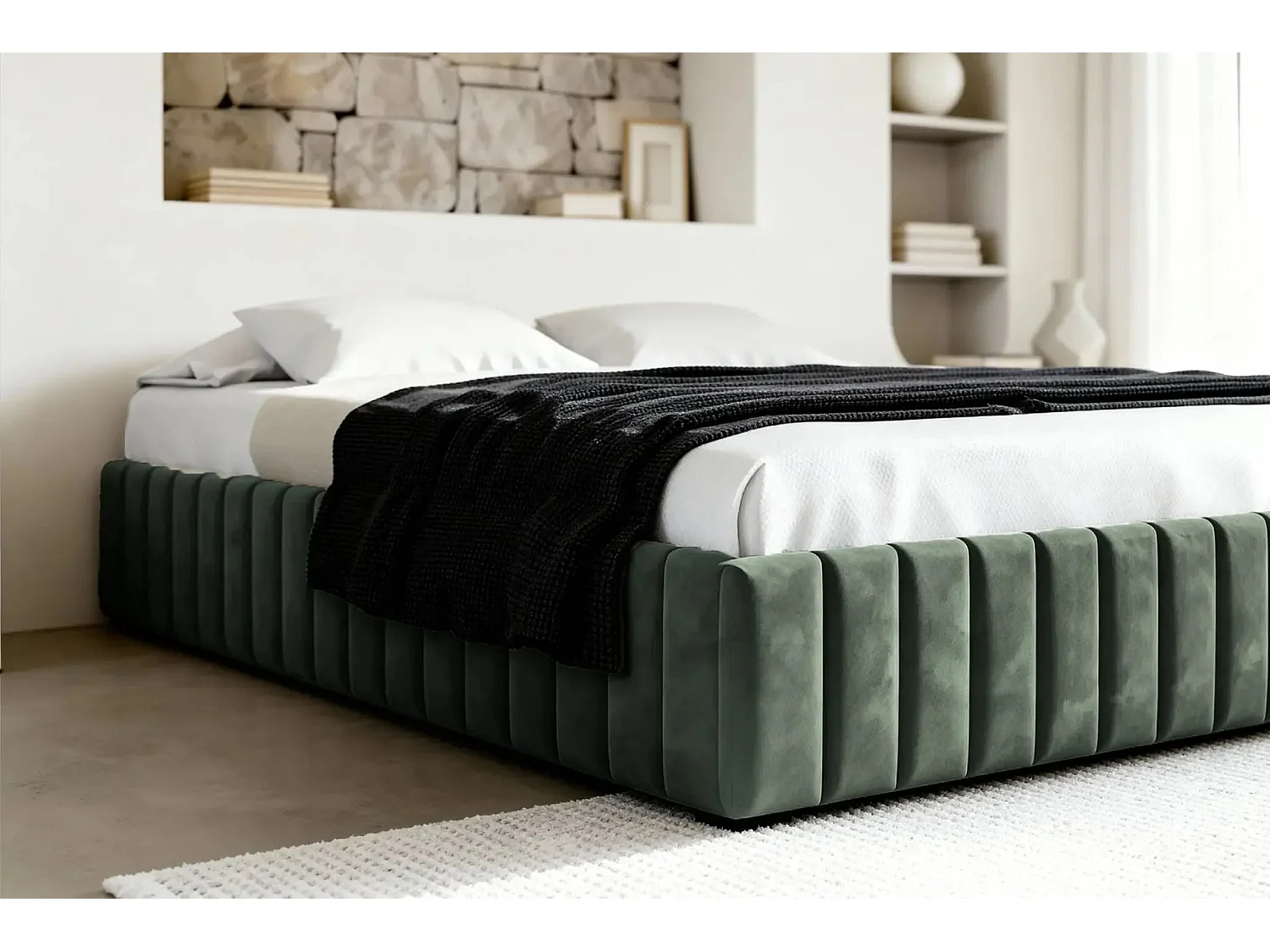 ELENA - Lit coffre tissu velours 140x200cm - Vert