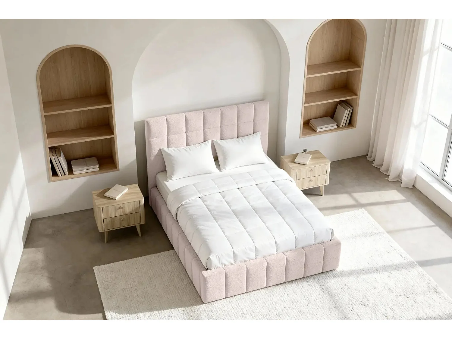 FLORENCE - Lit coffre tissu chenille 140x200cm - Rose