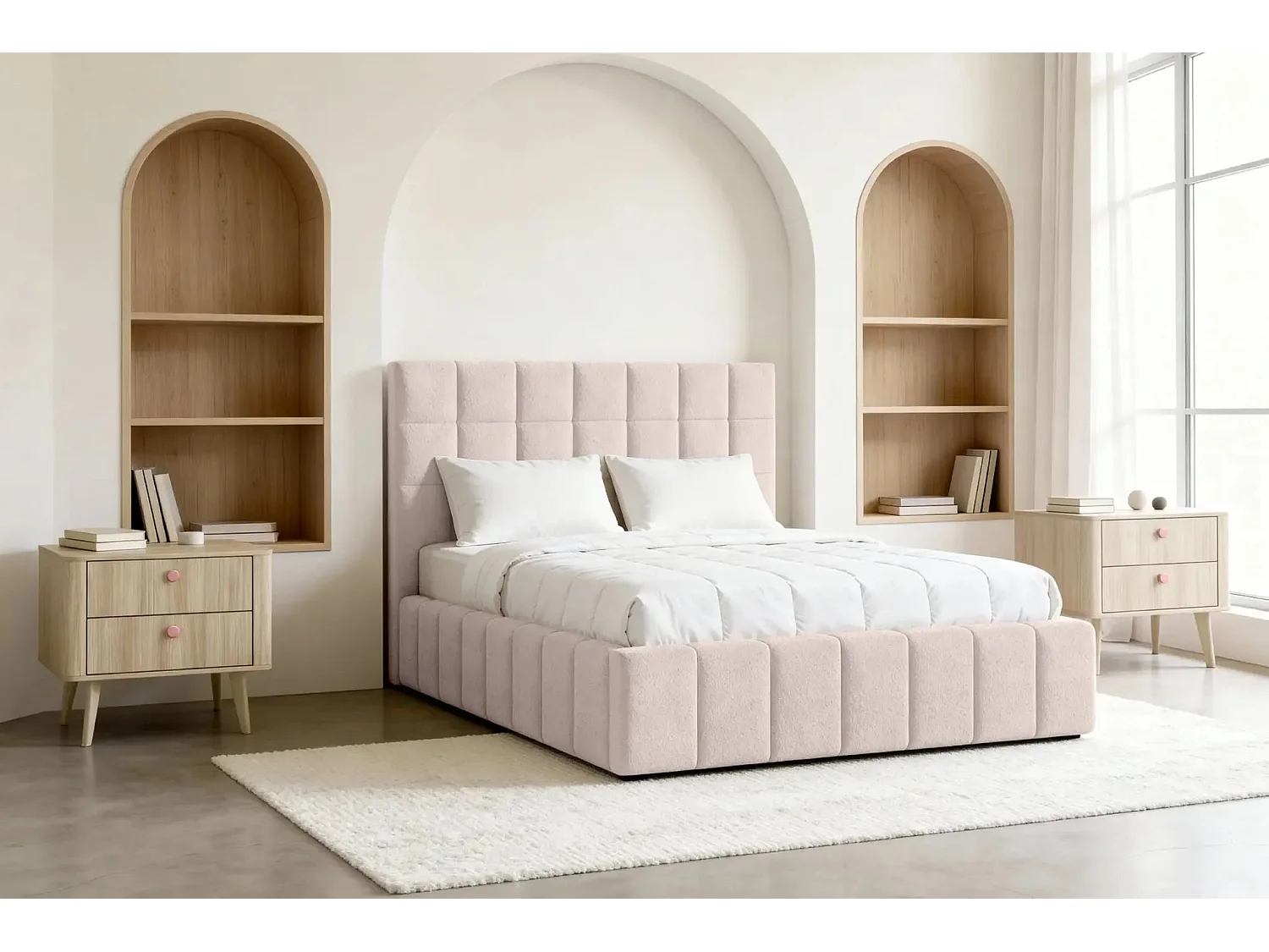 FLORENCE - Lit coffre tissu chenille 140x200cm - Rose