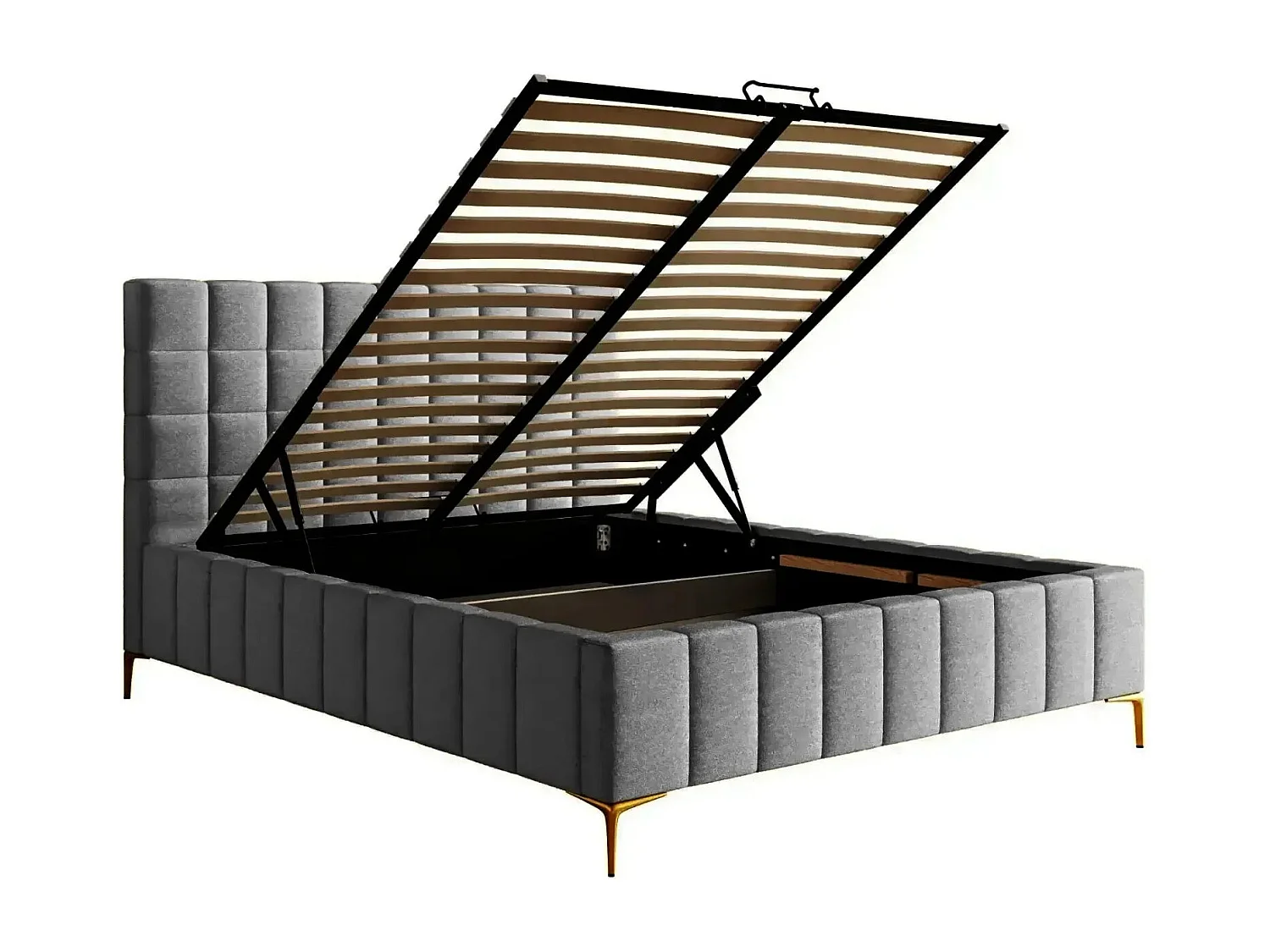 GREGOIRE - Lit coffre tissu chiné 140x200cm - Gris foncé