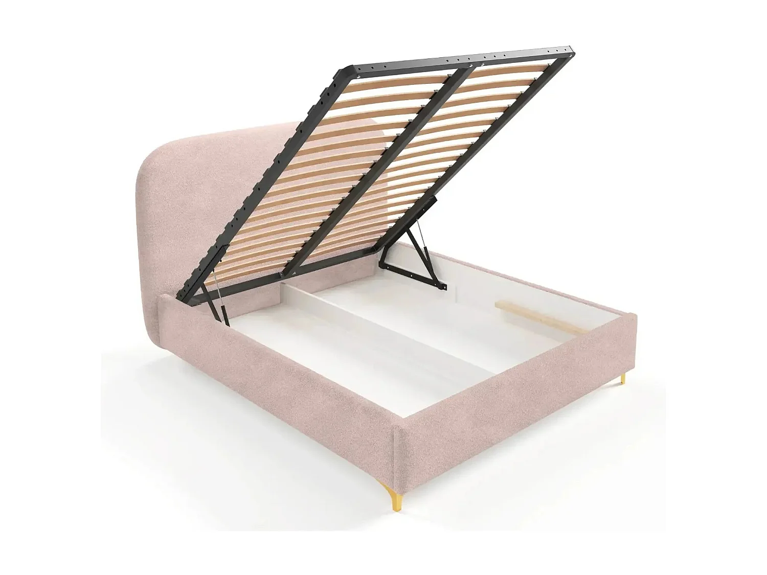 CHARLOTTE - Lit coffre tissu chenille 160x200cm - Rose