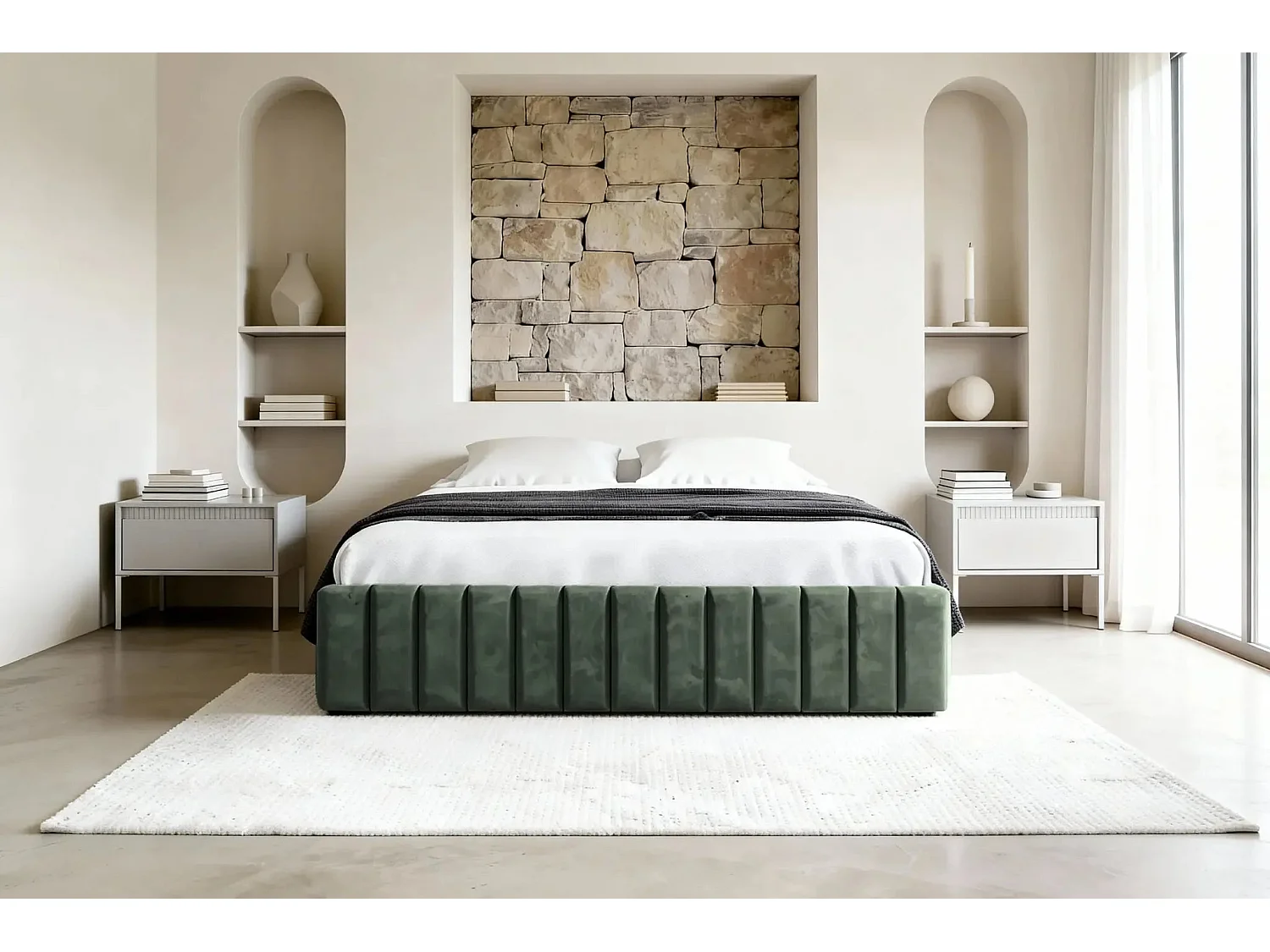 ELENA - Lit coffre tissu velours 180x200cm - Vert