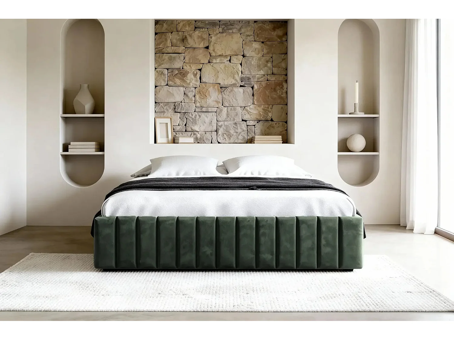 ELENA - Lit coffre tissu velours 180x200cm - Vert