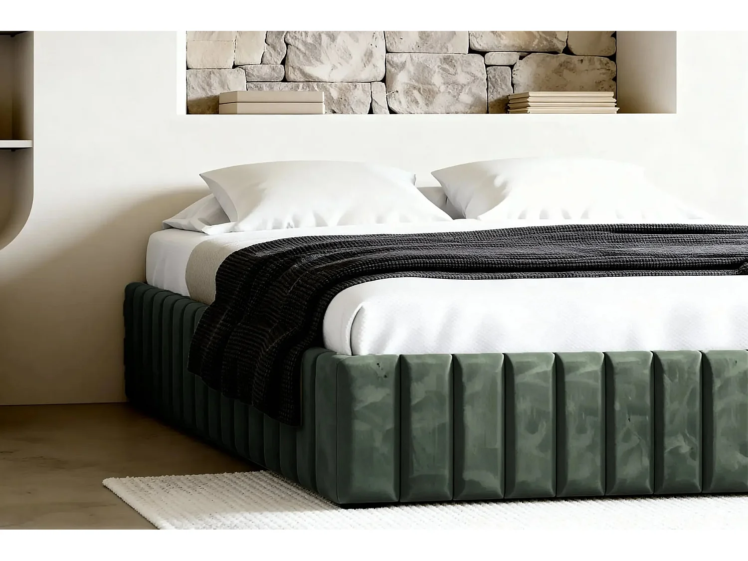 ELENA - Lit coffre tissu velours 180x200cm - Vert