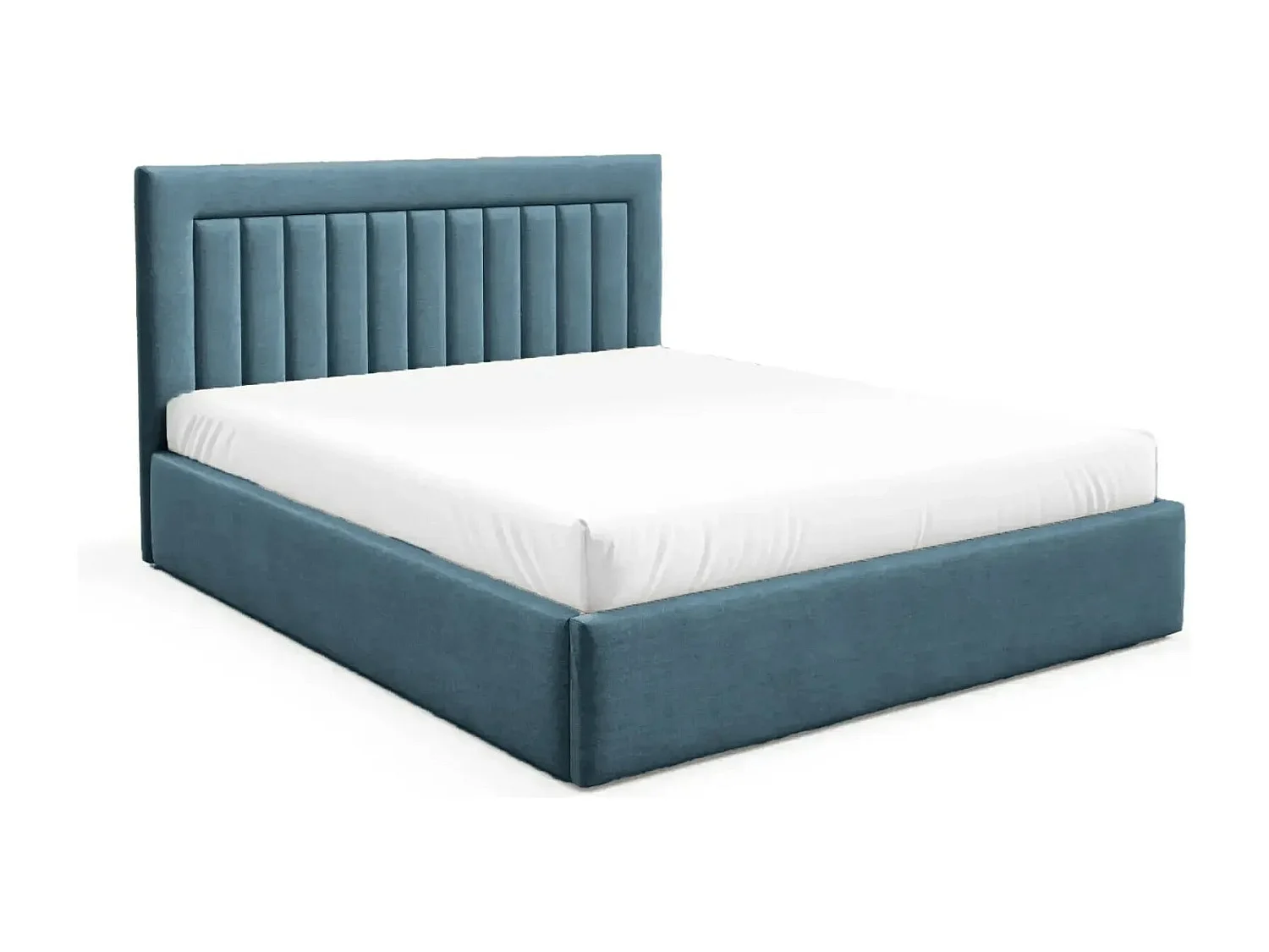 CAMILLE - Lit coffre tissu velours 140x200cm - Bleu