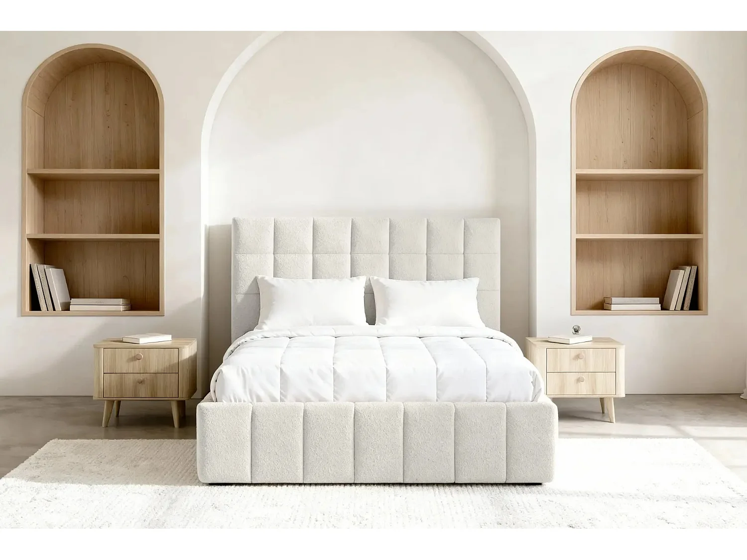 FLORENCE - Lit coffre tissu chenille 180x200cm - Blanc