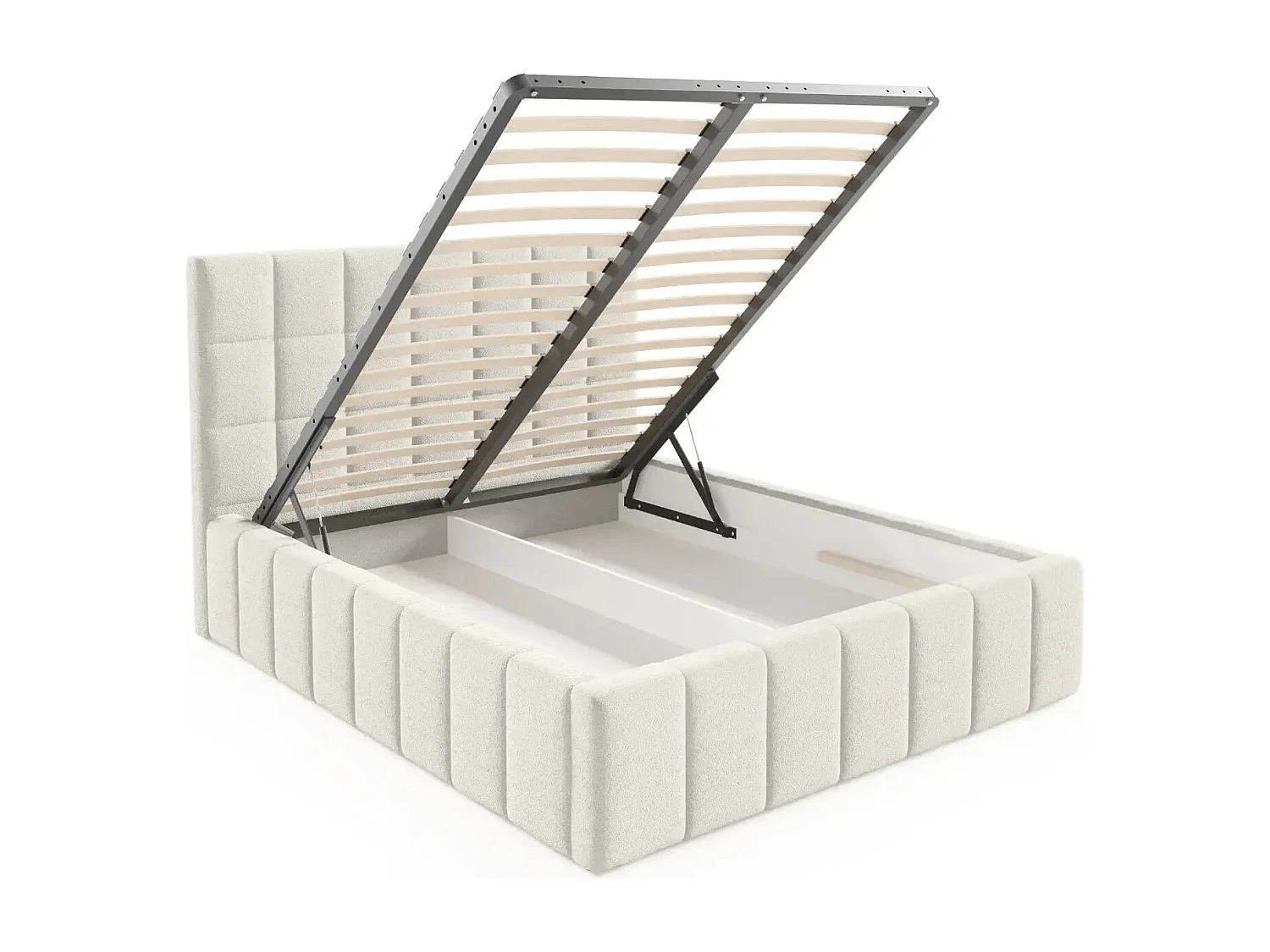 FLORENCE - Lit coffre tissu chenille 180x200cm - Blanc