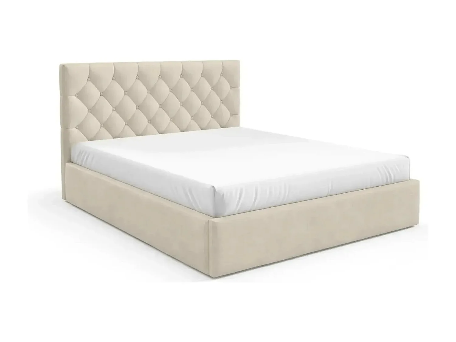 EMILE - Lit coffre tissu velours 140x200cm - Beige