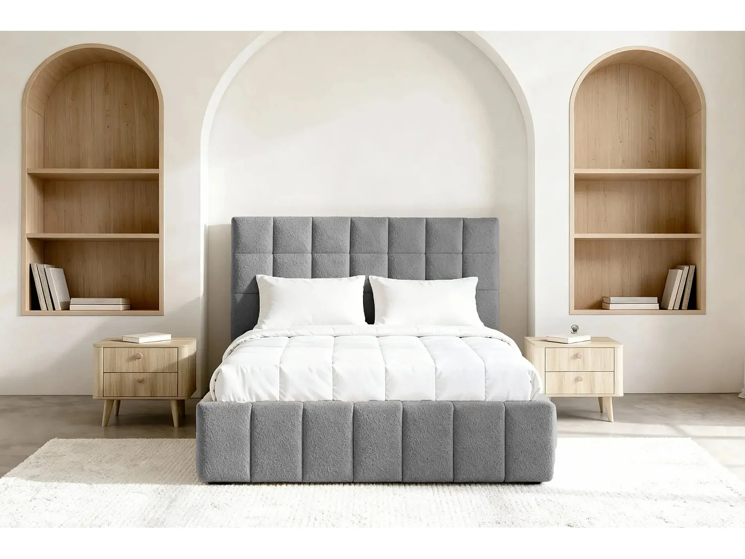 FLORENCE - Lit coffre tissu chenille 160x200cm - Gris foncé