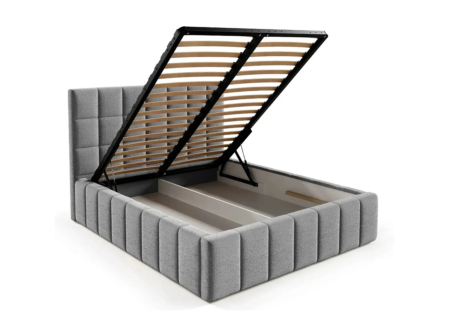 FLORENCE - Lit coffre tissu chenille 160x200cm - Gris foncé